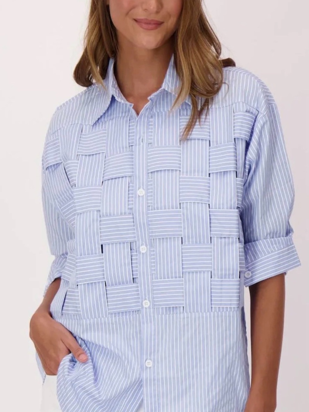 Woven Stripe Button-Down Shirt - Light Blue